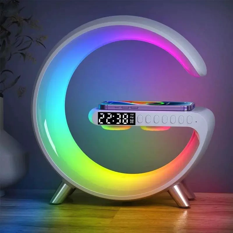Smart G Speaker Luminária Multifuncional com Som Bluetooth Relógio  Despertador Carregador Sem Fio Por Indução e Despertador Lançamento 2023